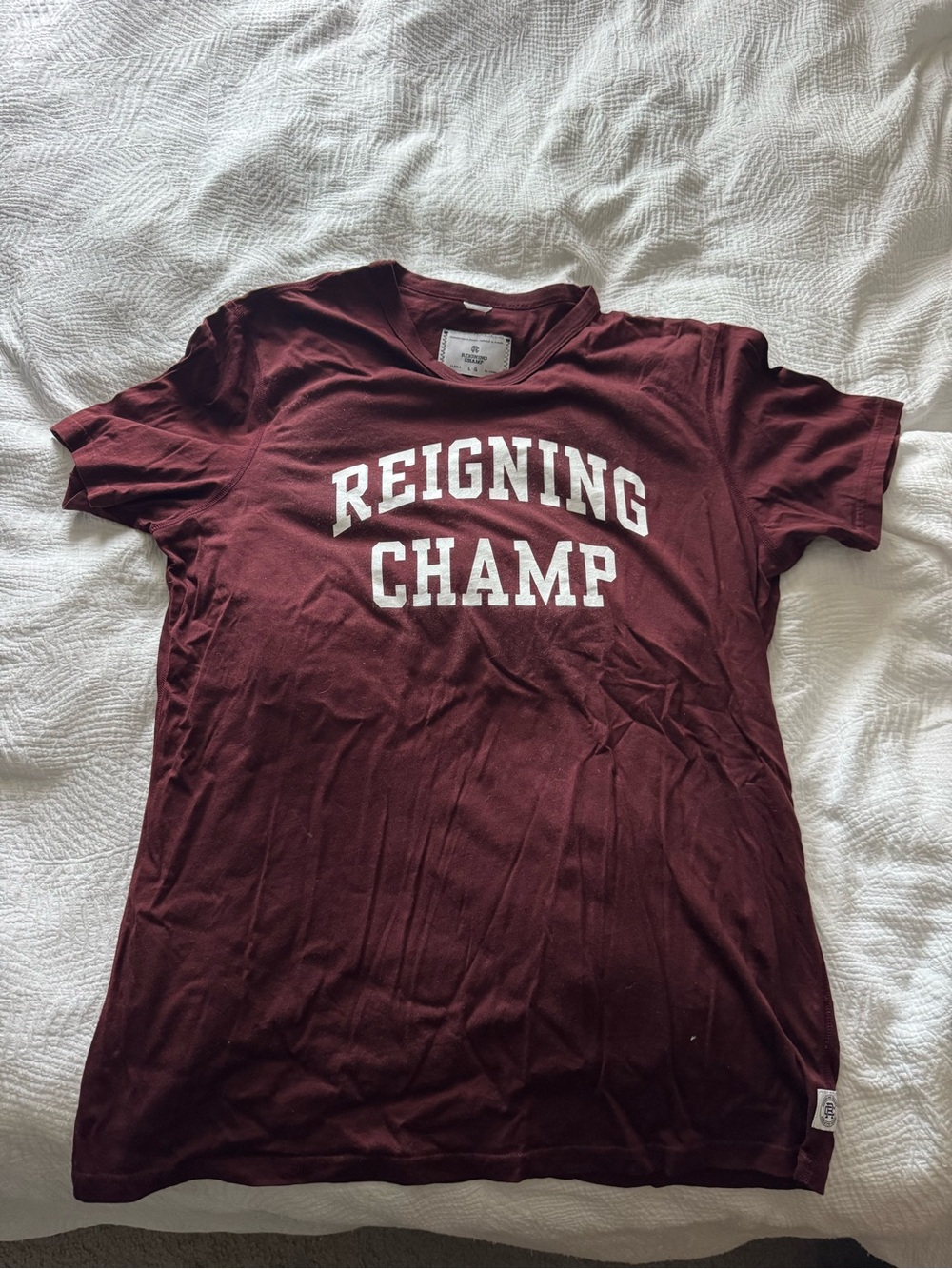 Reigning Champ Burgundy Tee with White Chest Logo